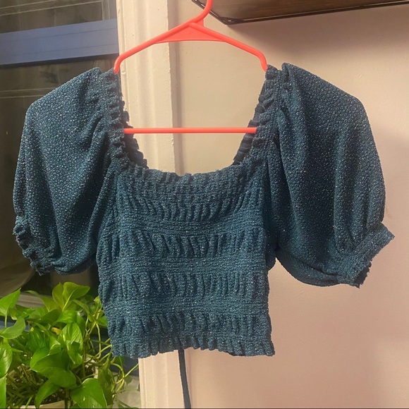 70s style sparkly green/blue crop top - Picture 2 of 3